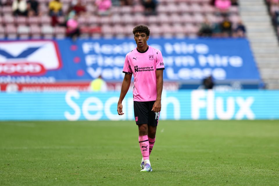 Ethan Wheatley playing for Northampton Town.