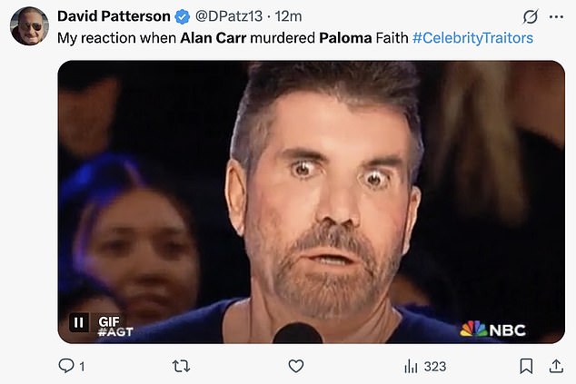 Fans fumed on X as they reacted to the murder: 'I did NOT expect Paloma Faith to be the first person murdered on The Traitors!'