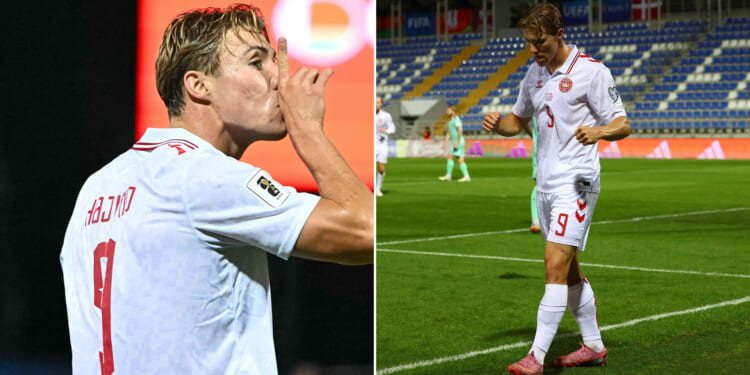 Man Utd reject Rasmus Hojlund scores two more as Denmark run riot in World Cup qualifier held in empty stadium