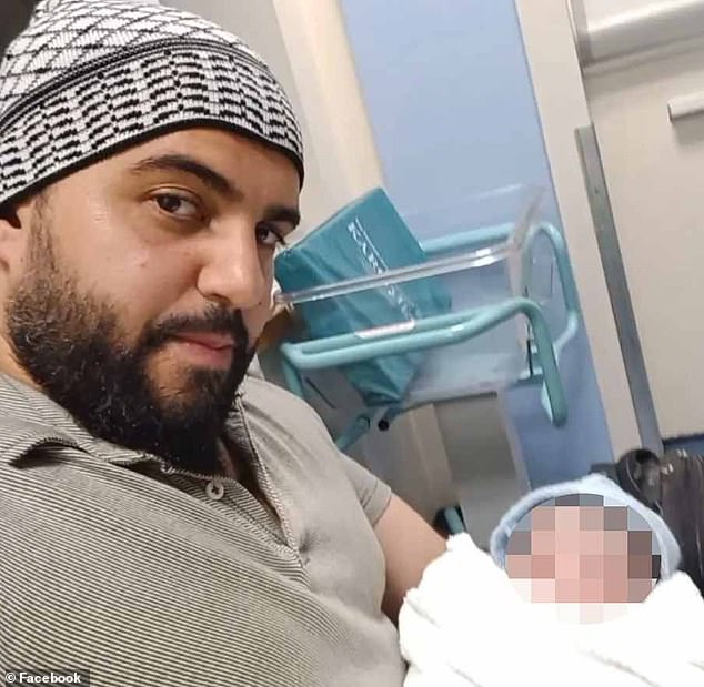 Al-Shamie, 35, pictured holding his baby, called 999 after the attack on the Heaton Park Synagogue and said he said done it in the name of ISIS