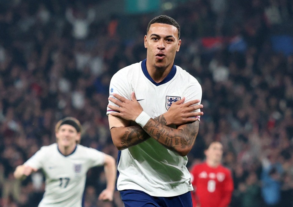 England's Morgan Rogers celebrates scoring against Wales.