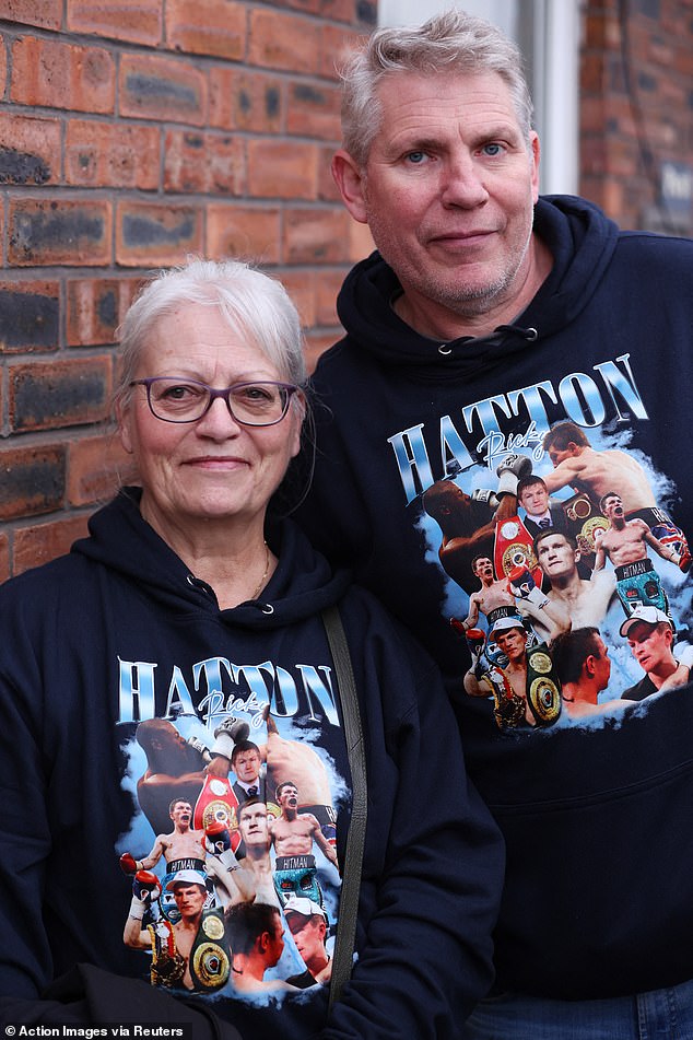 Mourners wear Ricky Hatton hoodies ahead of his funeral in Manchester today