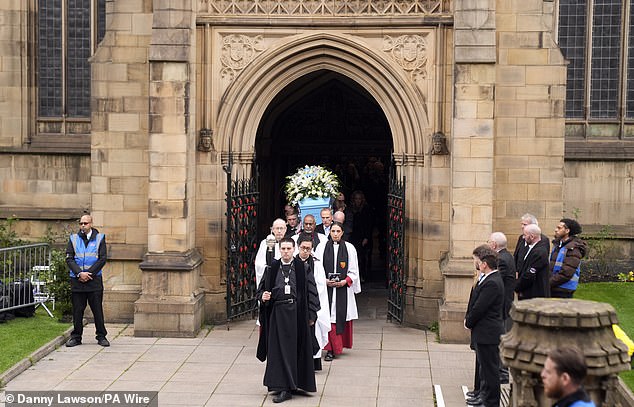 The coffin of Ricky Hatton is carried out of Manchester Cathedral this afternoon