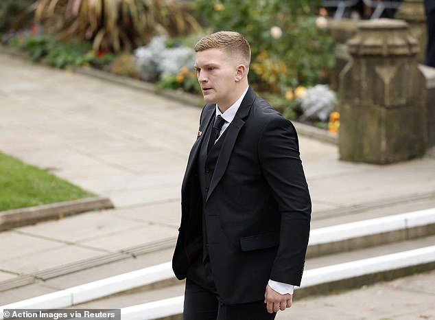 Ricky Hatton's son, Campbell Hatton arrives to attend the funeral at Manchester Cathedral