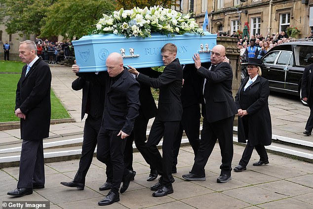 The coffin arrives for the memorial service at Manchester Cathedral for Ricky Hatton today