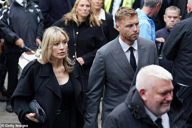 Freddie Flintoff and his wife Rachael attend the funeral of Ricky Hatton in Manchester today