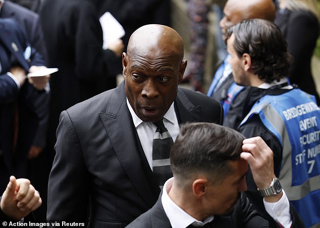 Former boxer Frank Bruno arrives to attend the funeral at Manchester Cathedral today