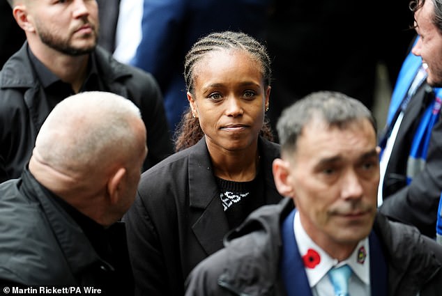Boxer Natasha Jonas arrives ahead of the funeral service for Ricky Hatton in Manchester today