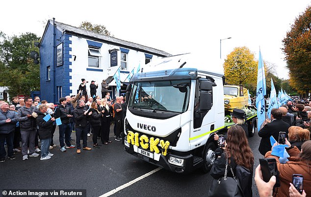 The cortege outside the Cheshire Cheese in Hyde today as Ricky Hatton's funeral takes place