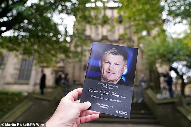 The front cover of the order of service for Hatton's funeral at Manchester Cathedral today