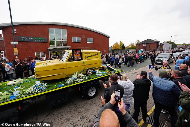 Hatton's three-wheeled Reliant Robin from Only Fools and Horses outside Hatton's Gym today