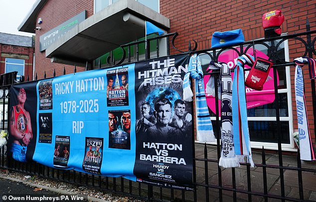 Tributes outside Hatton's Gym in Hyde ahead of the funeral procession this morning
