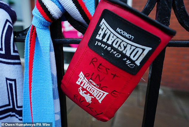 Tributes outside Hatton's Gym in Hyde ahead of the funeral procession this morning