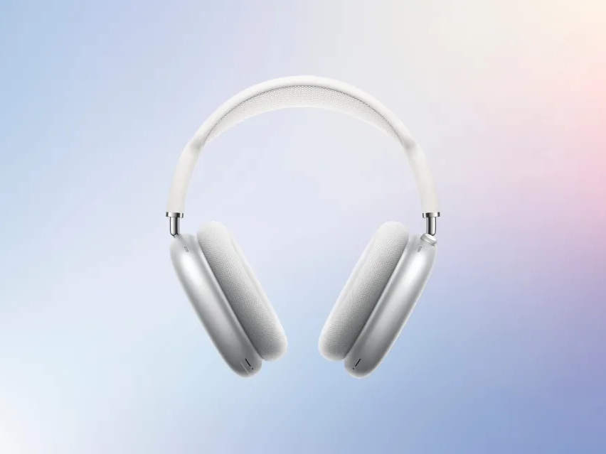 Pair of white AirPods Max headphones.