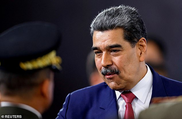 Speaking after receiving the honour, Machado said: 'This immense recognition of the struggle of all Venezuelans is an impetus to conclude our task: to achieve freedom.' Pictured: Venezuela's President Nicolas Maduro