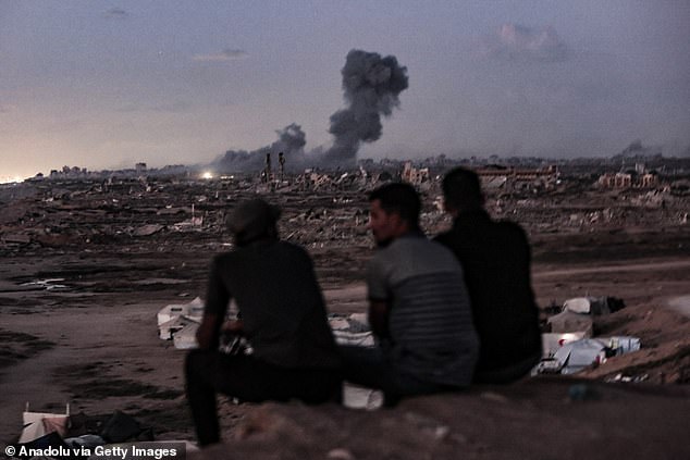 Smoke rises from the area after Israeli airstrikes targeted areas in the Gaza Strip on October 9, 2025