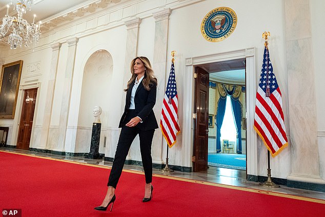 Melania explained all the advances made so far during her five-minute speech, taking no questions before she left