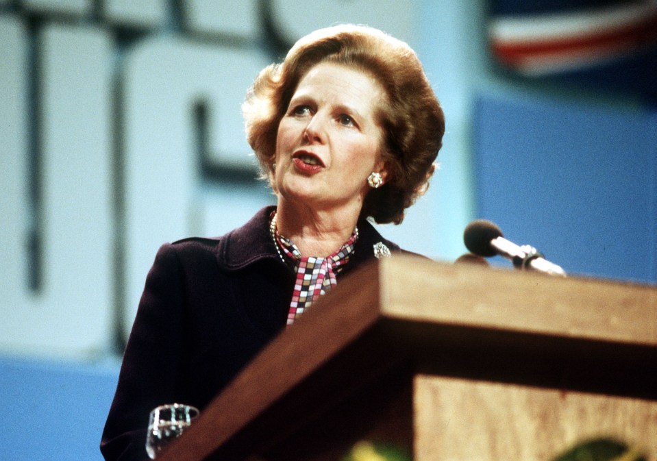 Margaret Thatcher speaking at the Conservative Party Conference in Brighton.