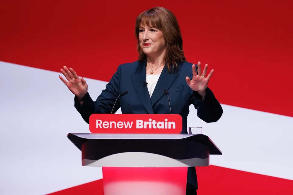 Chancellor of the Exchequer Rachel Reeves speaking on stage at the Labour Party conference.