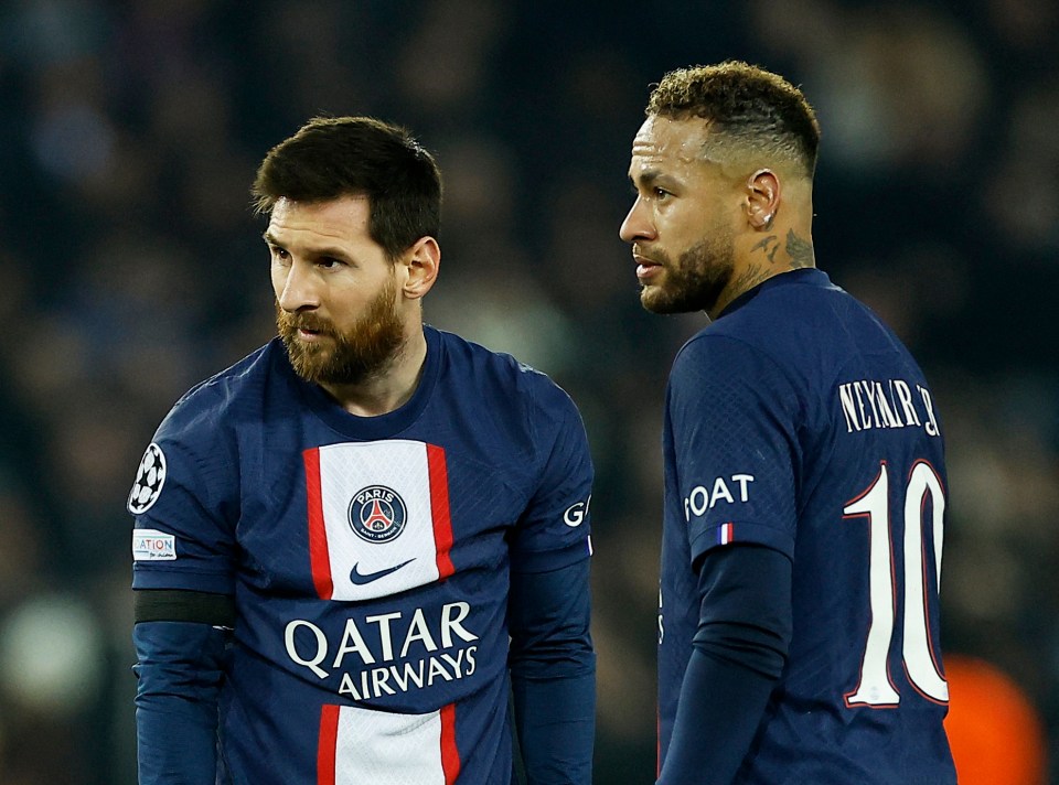 Lionel Messi and Neymar in Paris St Germain jerseys.
