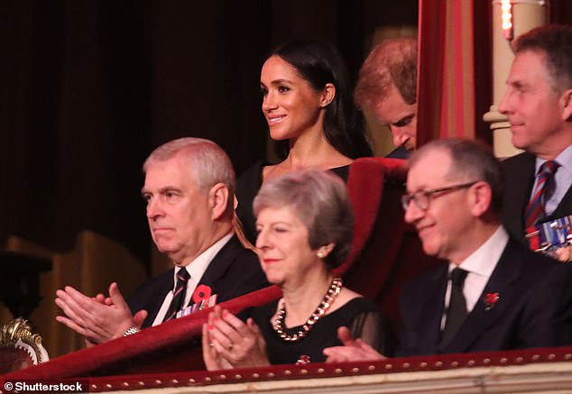 While images showed the late Queen, then Prince Charles and both Prince William and Kate sat close together, Harry and Meghan were out of view in the far corner and sat behind Prince Andrew, who has been embroiled in a number of scandals involving paedophile Jeffrey Epstein