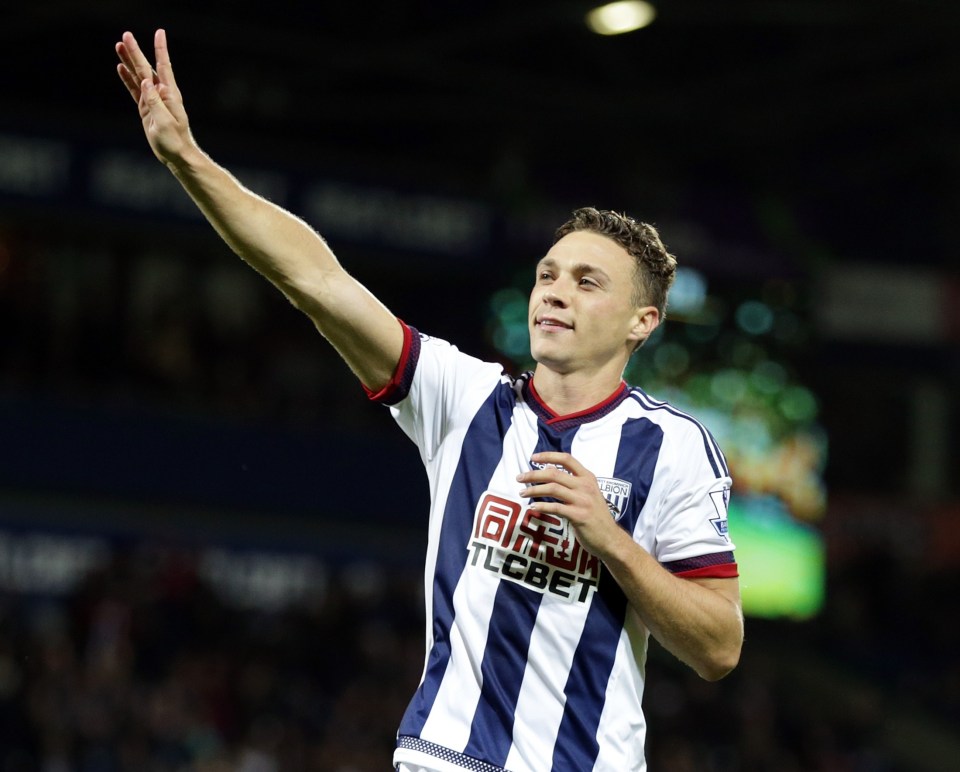 James Chester of West Bromwich Albion celebrates his winning goal.