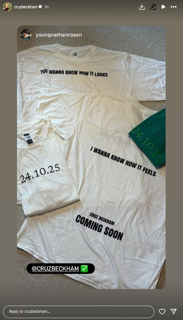 Taking to Instagram on Thursday, Cruz reshared a picture of an array of white t-shirts, with one featuring the October date