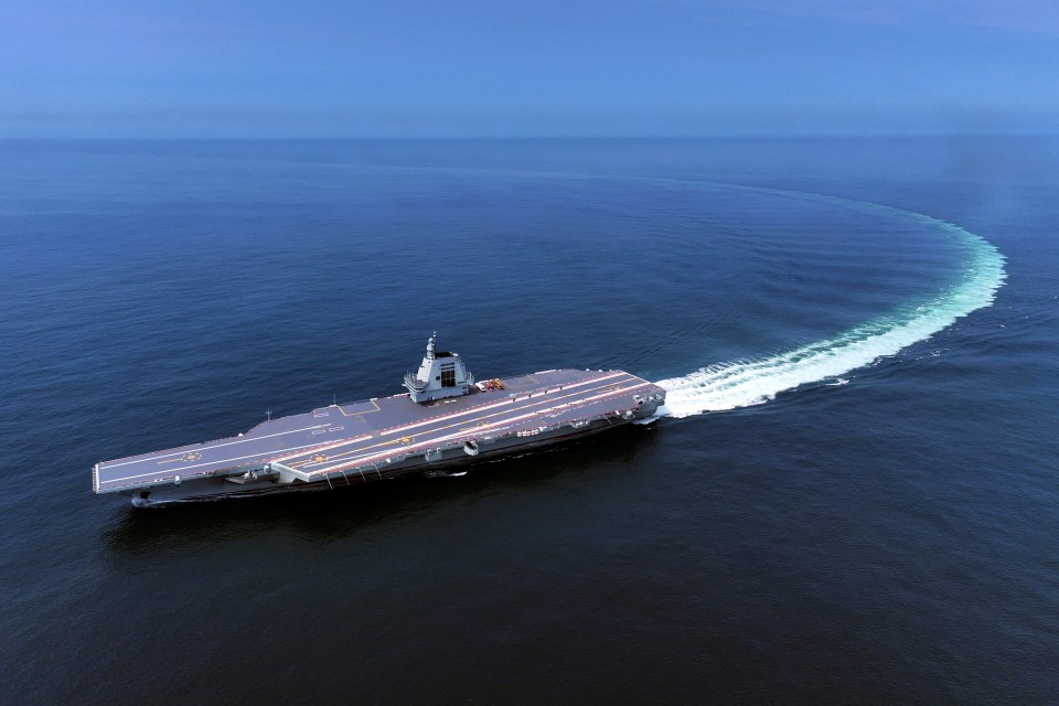China's Fujian aircraft carrier during sea trials.