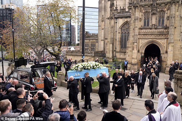 The coffin of Ricky Hatton is carried out of Manchester Cathedral on Friday afternoon