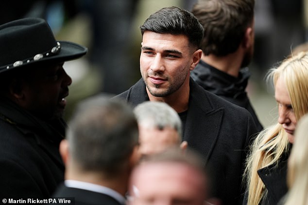 Tommy Fury arrives ahead of the funeral service for Ricky Hatton at Manchester Cathedral
