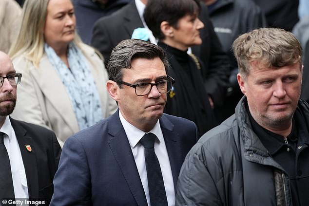 Andy Burnham, Mayor of Greater Manchester, attends the funeral of Ricky Hatton on Friday