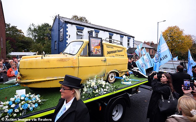 Hatton's yellow Reliant Robin from Only Fools and Horses forms part of the cortege on Friday