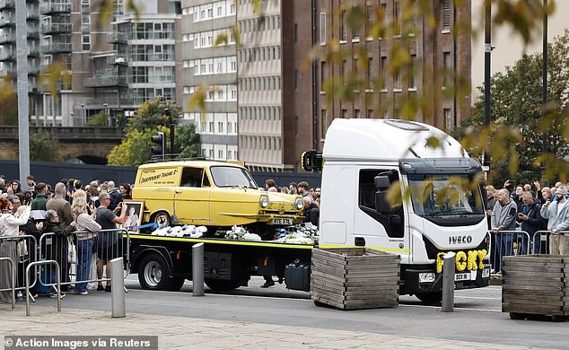 Hatton's yellow Reliant Robin from Only Fools and Horses forms part of the cortege today