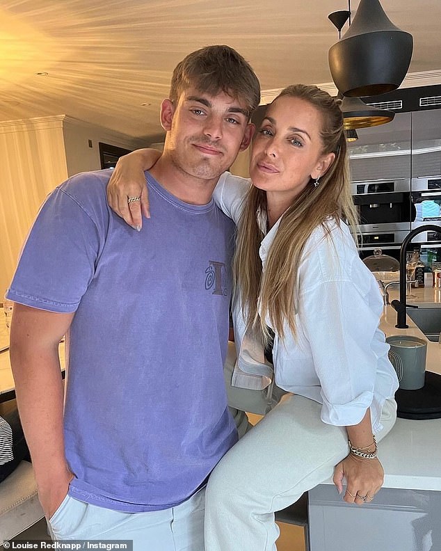 Jamie, 52, is father to Charley, 21, and Beau, 16, with ex-wife Louise Redknapp and welcomed son Raphael, three, with Frida in November 2021 (Charley and Louise pictured)