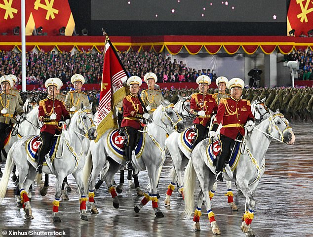This photo taken on Oct. 10, 2025 shows a scene during a military parade celebrating the 80th founding anniversary of the Workers' Party of Korea (WPK) held in Pyongyang