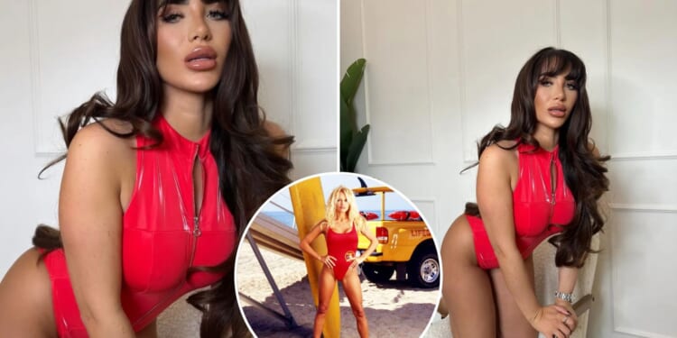 Towie's Chloe Brockett looks red hot as she channels Baywatch's Pamela Anderson in sexy red outfit
