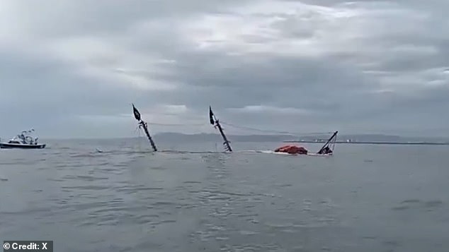 The ship's crew and passengers were safely evacuated before it sank