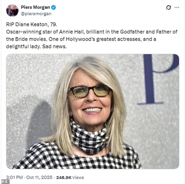Piers Morgan also paid his respects via the social media app X, formerly Twitter