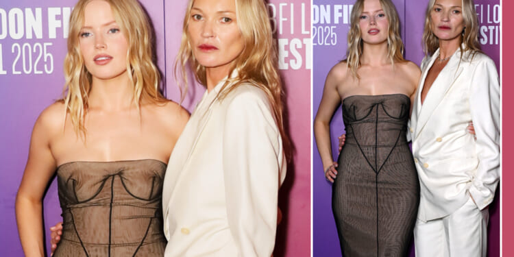 Ellie Bamber poses with Kate Moss at premiere of movie where she plays iconic model