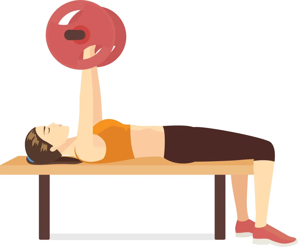 Illustration of a woman doing bench presses.