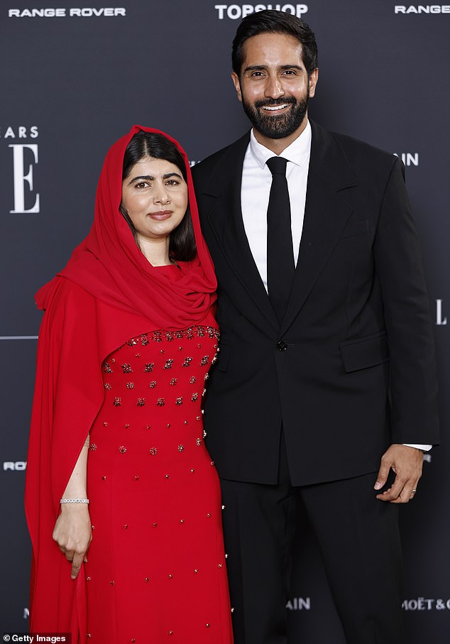 Malala pictured with her husband, cricket executive Asser Malik, who she married in 2021