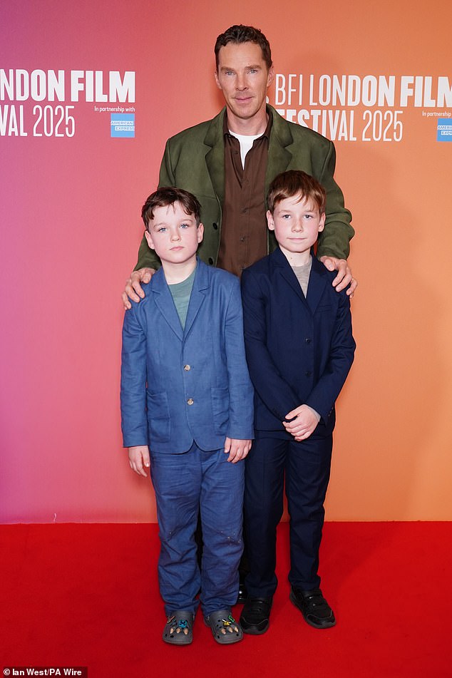 Young Henry looked adorable in a blue denim suit, while Richard opted for a smart navy blue two-piece as they joined the actor for a series of sweet snaps on the red carpet