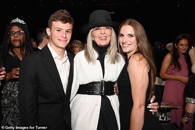 Keaton never married but adopted two children in her 50s: daughter Dexter and son Duke; the late actress seen with her children in 2017 in Hollywood