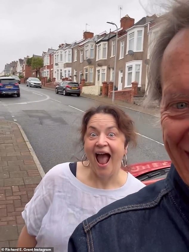 He panned the camera round while saying: 'I'm in Barry with...' as Ruth suddenly appeared