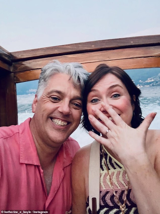 Meanwhile Katherine shared another engagement snap showing off her ring, which she captioned: 'BTW this happened'