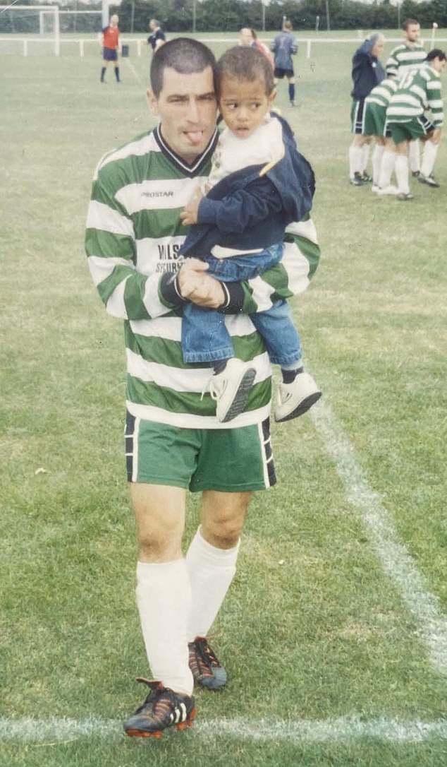 Jude (pictured as a baby with father) had scouts marvelling at his ball-carrying technique