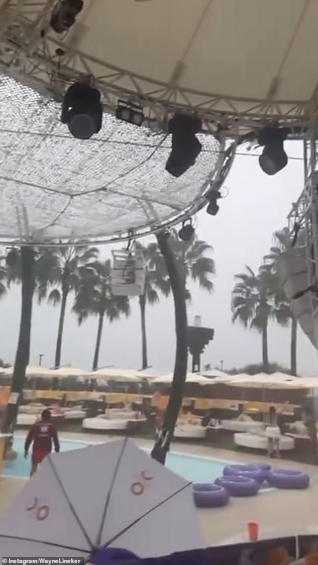 Wayne Lineker was forced to close down his popular O Beach club, where parasols could be seen being whipped up by the winds