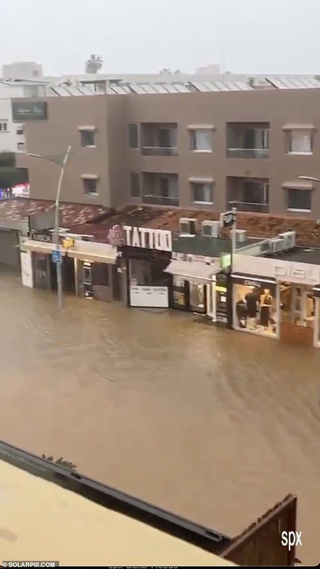 Major areas in Ibiza saw the island's roads turn to rivers as a result of Storm Alice's downpours