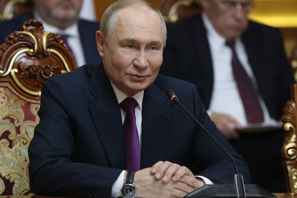 Russian President Vladimir Putin speaking during a meeting in Dushanbe, Tajikistan.