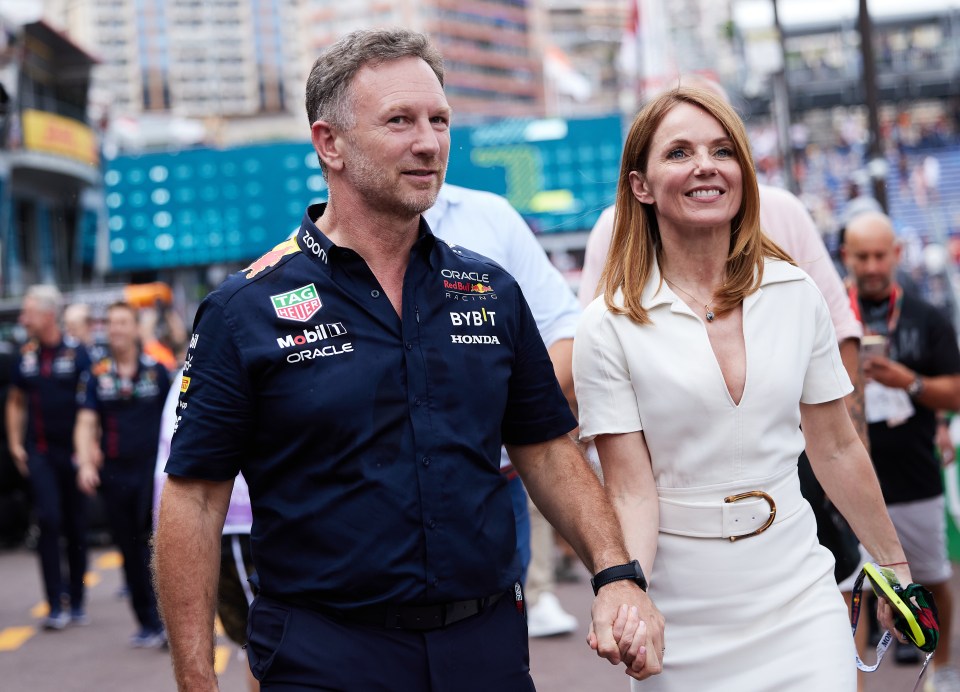 Christian Horner and Geri Halliwell walking hand-in-hand at the F1 Grand Prix of Monaco.